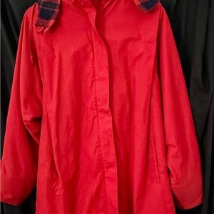 Red Coat with Plaid Collar